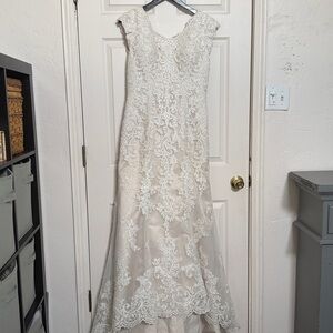 Mia Solano Wedding Dress with Nude Underlay under Cream Lace Style T1786Z